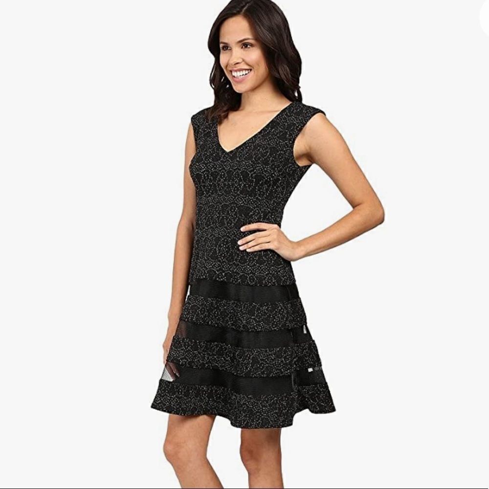 Aidan by Aidan Mattox Women's Stretch Knit Fit and Flare V Neck Cocktail Dress - Picture 2 of 8